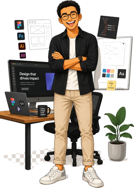 Ilustración de Juan como Diseñador UX & UI