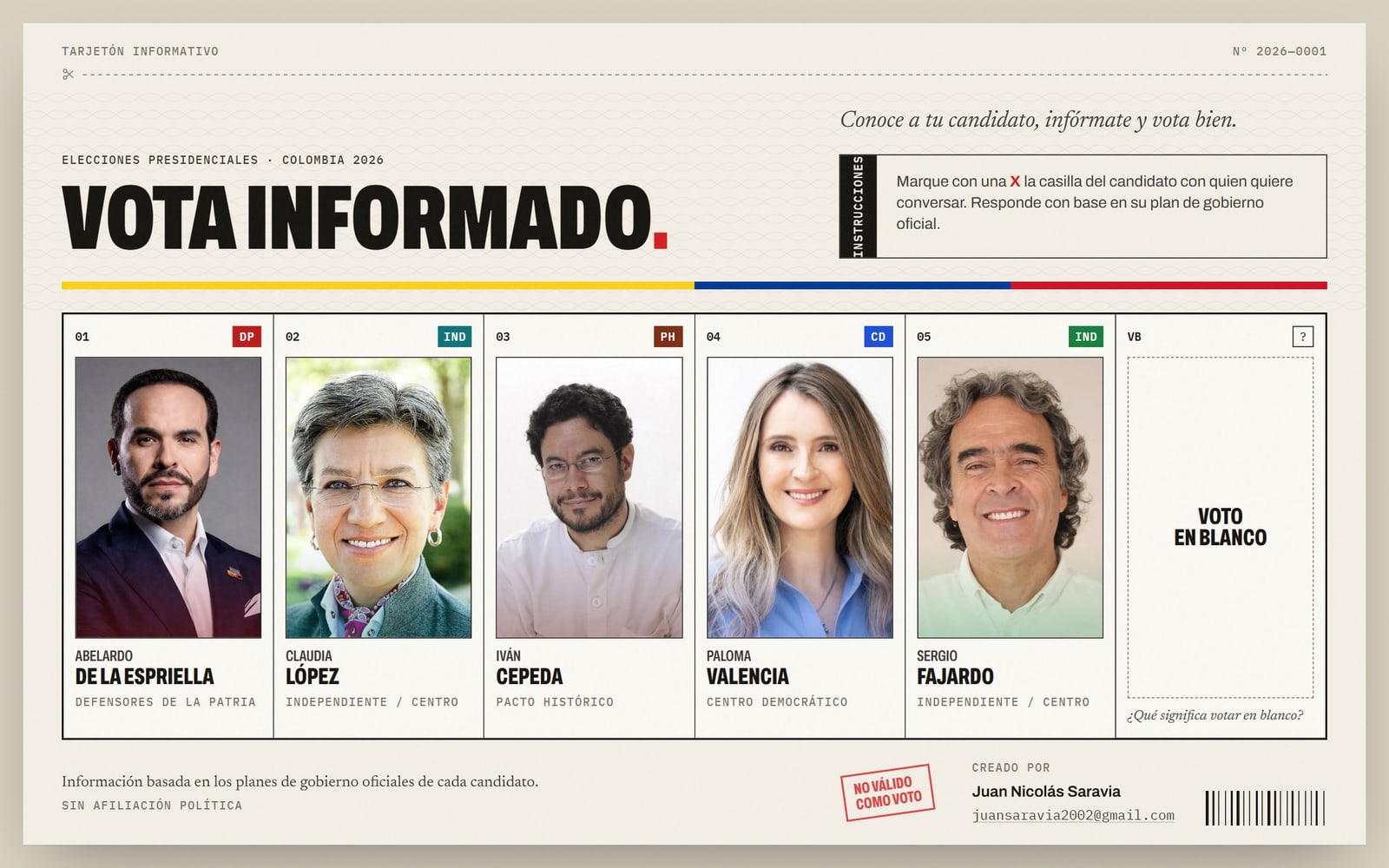Vota Informado, vista de escritorio